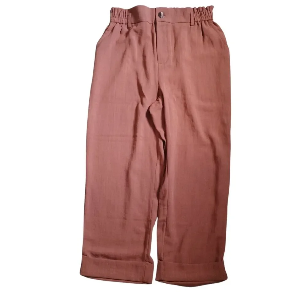 Halara Women’s Sz S Flowy Trousers Rust/Brown  Elastic High Waist Cuffs New NWT